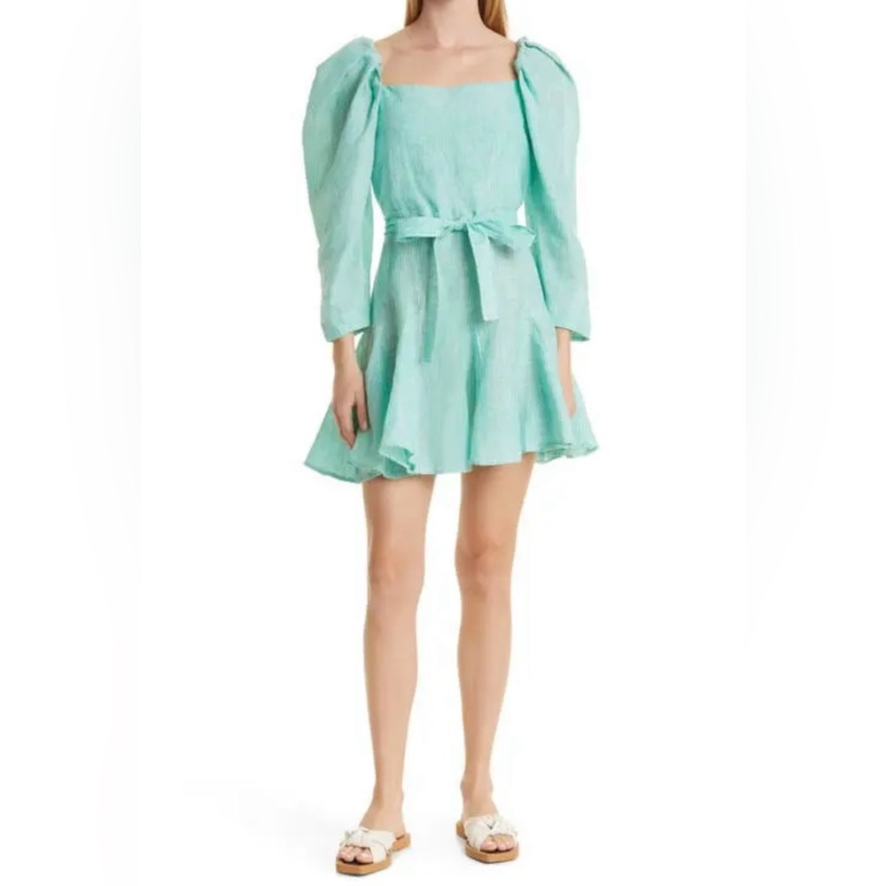 MILLE Resort Ana's Puff Sleeve Tie Waist Mini Dress. XS